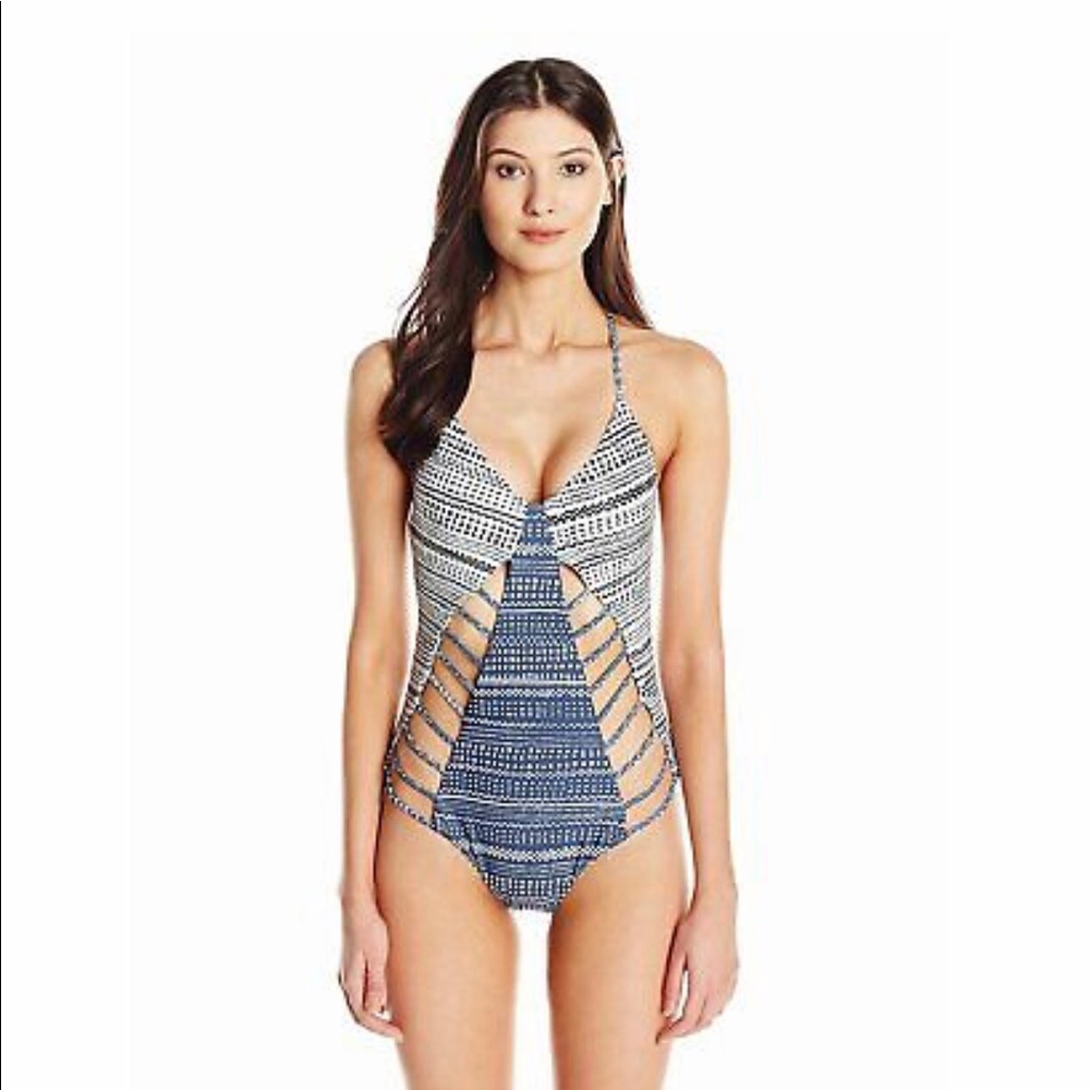 Mara Hoffman Navy Lattice Maillot One Piece